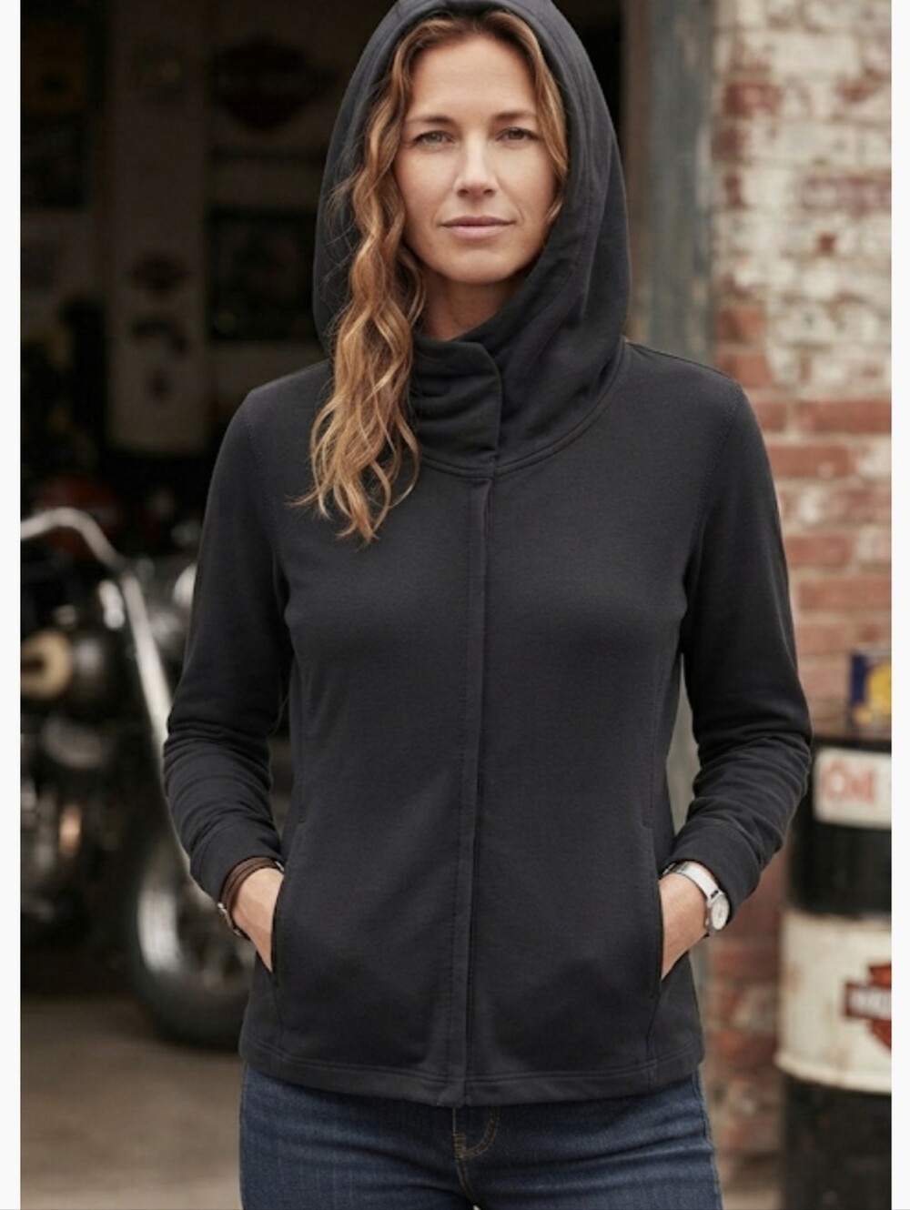 STANDARD JAMES PERSE HOODED ZIP FRONT SWEATSHIRT STRETCH JACK jacket sz L